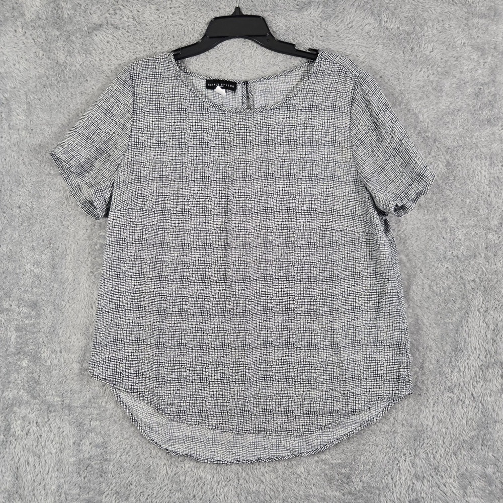 Simply Styled Sears Womens XL Black White Grid Print Short Sleeve Blouse Top